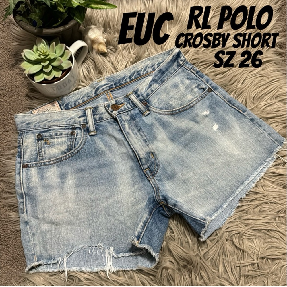 EUC RL Polo Crosby Short Denim Cutoff Shorts-Sz 26-77% Cotton-Raw Hem-Distressed